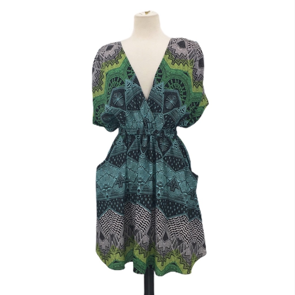 Mara Hoffman Deep V Cut Printed Short Sleeve Dress